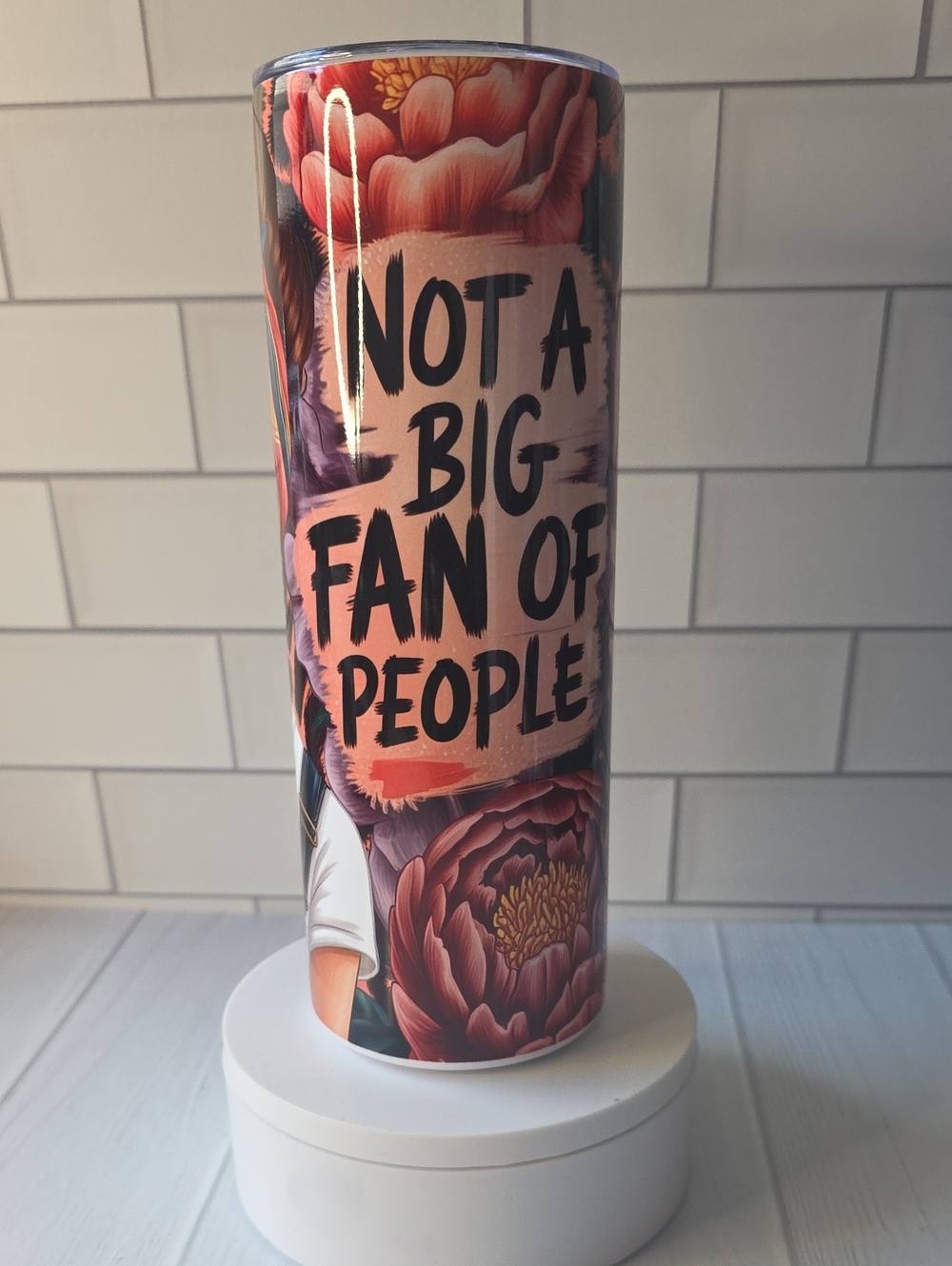 Not A Big Fan Of People Floral Stainless Tumbler - Pink